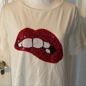 Sequined “mouth”  T-shirt. New without tags.